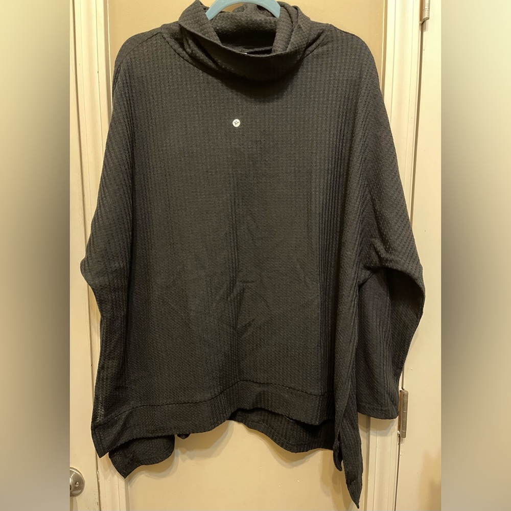 Waffle print blouse new with tags. Black with funnel collar.